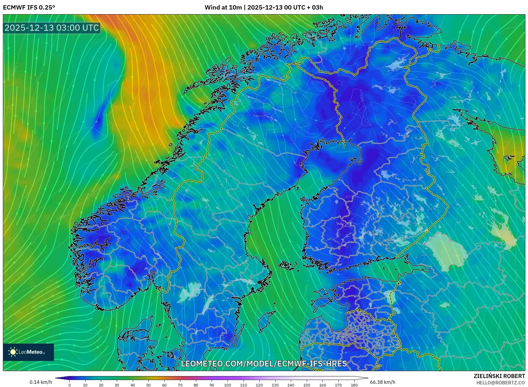 ECMWF IFS 0.25° model - Skandinavia, Angin 10 m