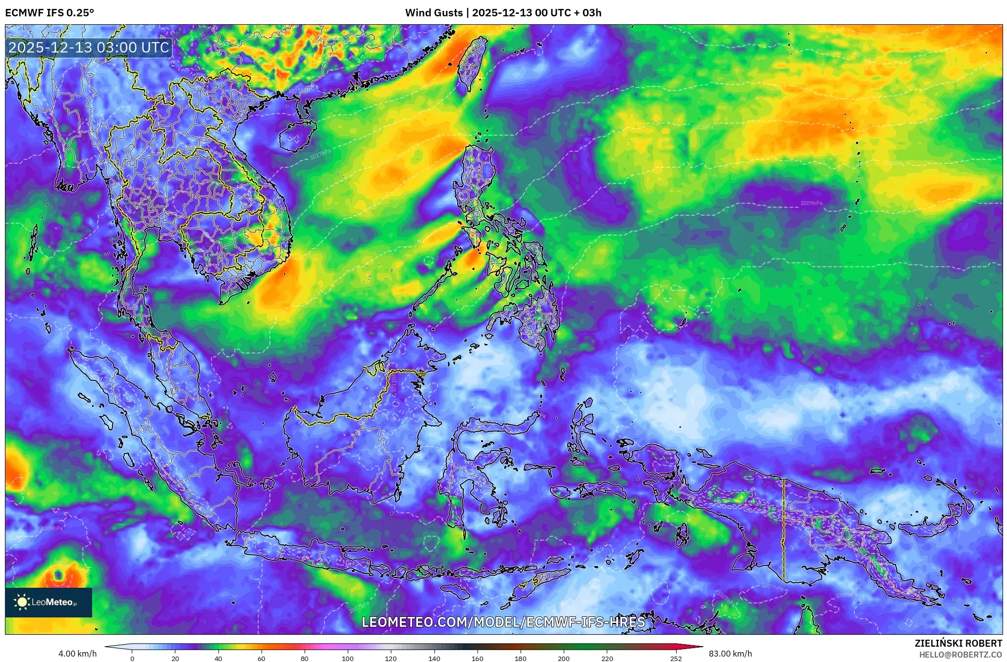 ECMWF IFS 0.25° model - Asia Tenggara, Hembusan Angin