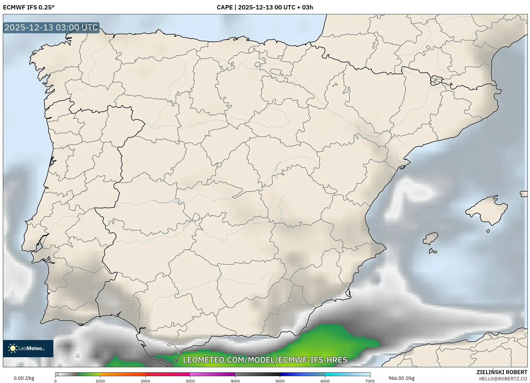 ECMWF IFS 0.25° model - Spanyol, CAPE