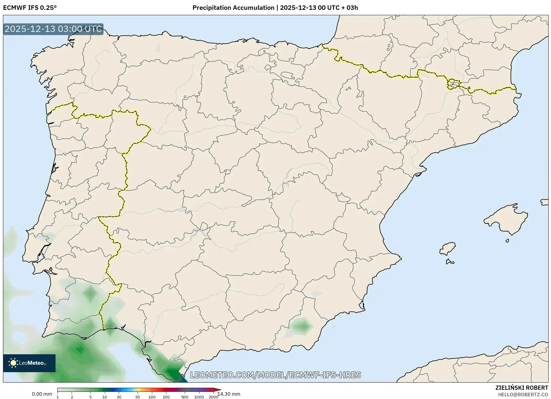 ECMWF IFS 0.25° model - Spanyol, Akumulasi Curah Hujan