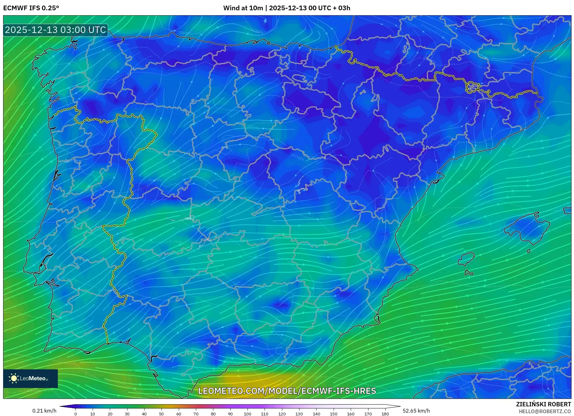 ECMWF IFS 0.25° model - Spanyol, Angin 10 m