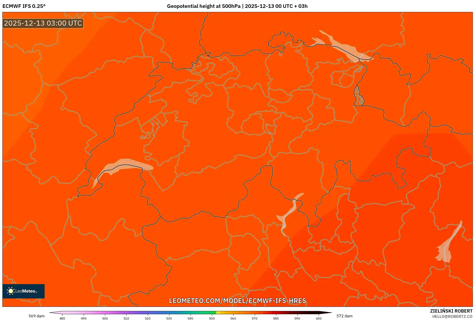 ECMWF IFS 0.25° model - Swiss, Ketinggian geopotensial pada 500 hPa
