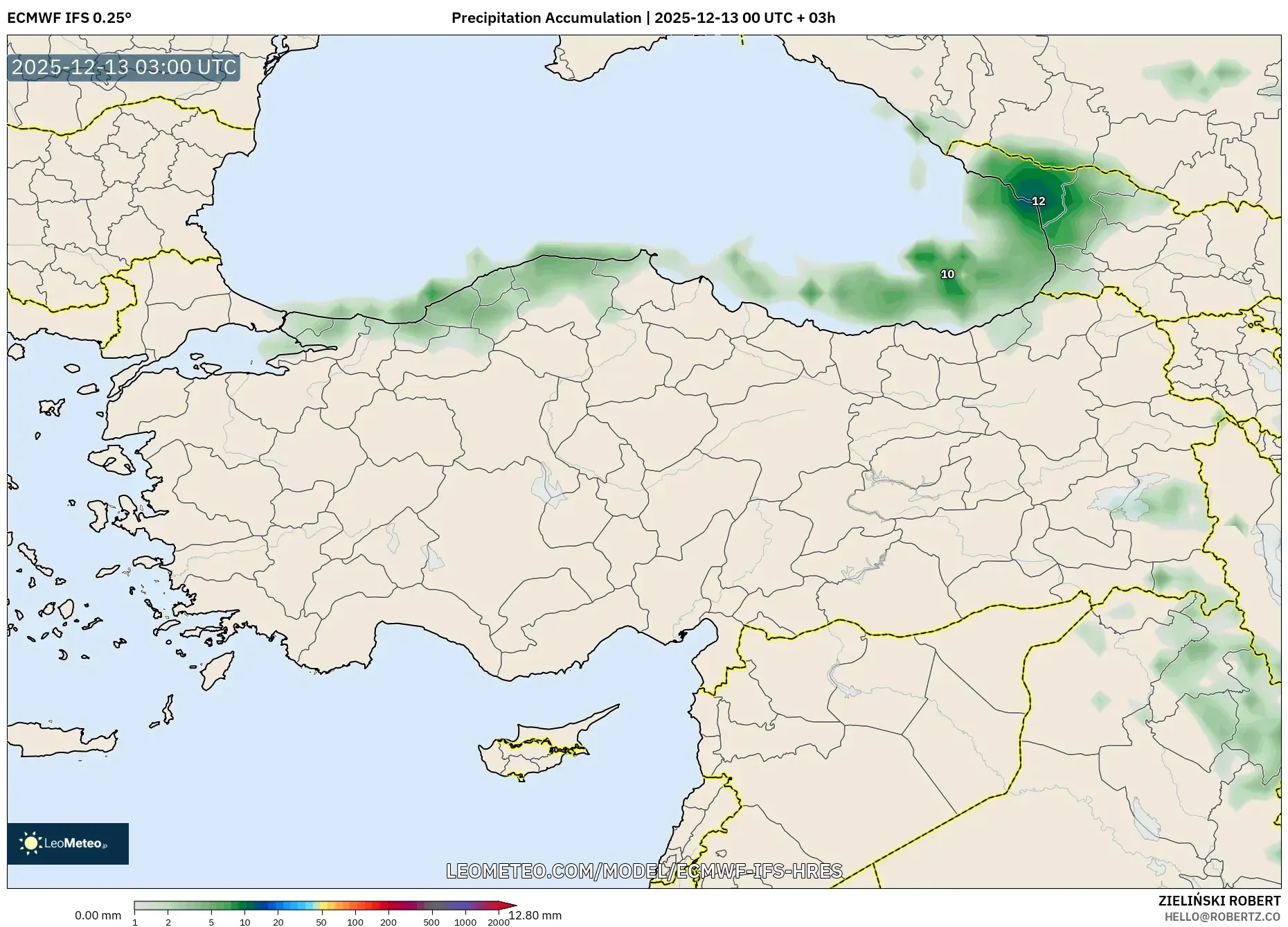 ECMWF IFS 0.25° model - Turki, Akumulasi Curah Hujan
