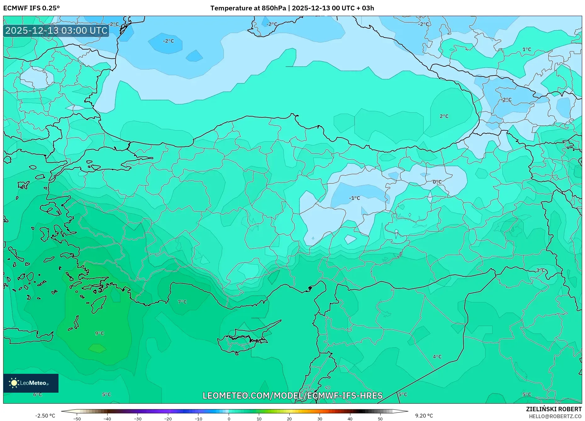 ECMWF IFS 0.25° model - Turki, Suhu 850 hPa