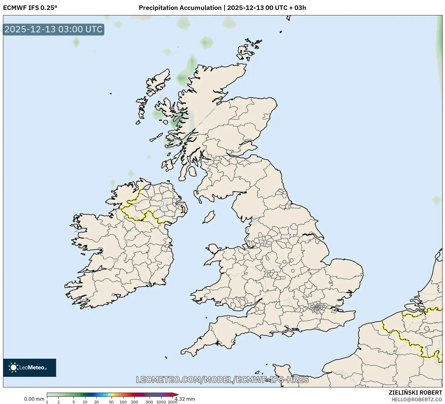 ECMWF IFS 0.25° model - United Kingdom, Precipitation Accumulation