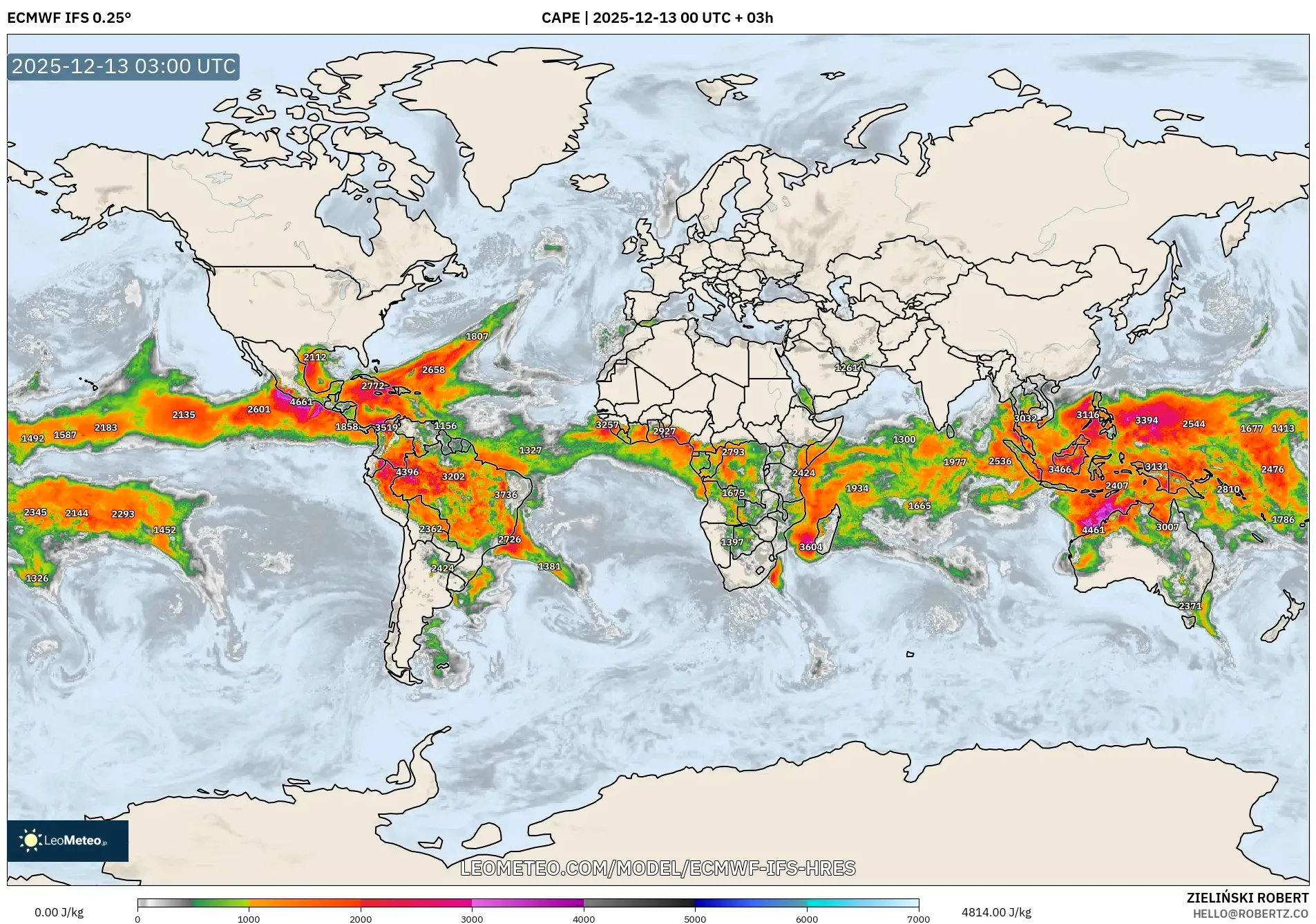 ECMWF IFS 0.25° model - World, CAPE