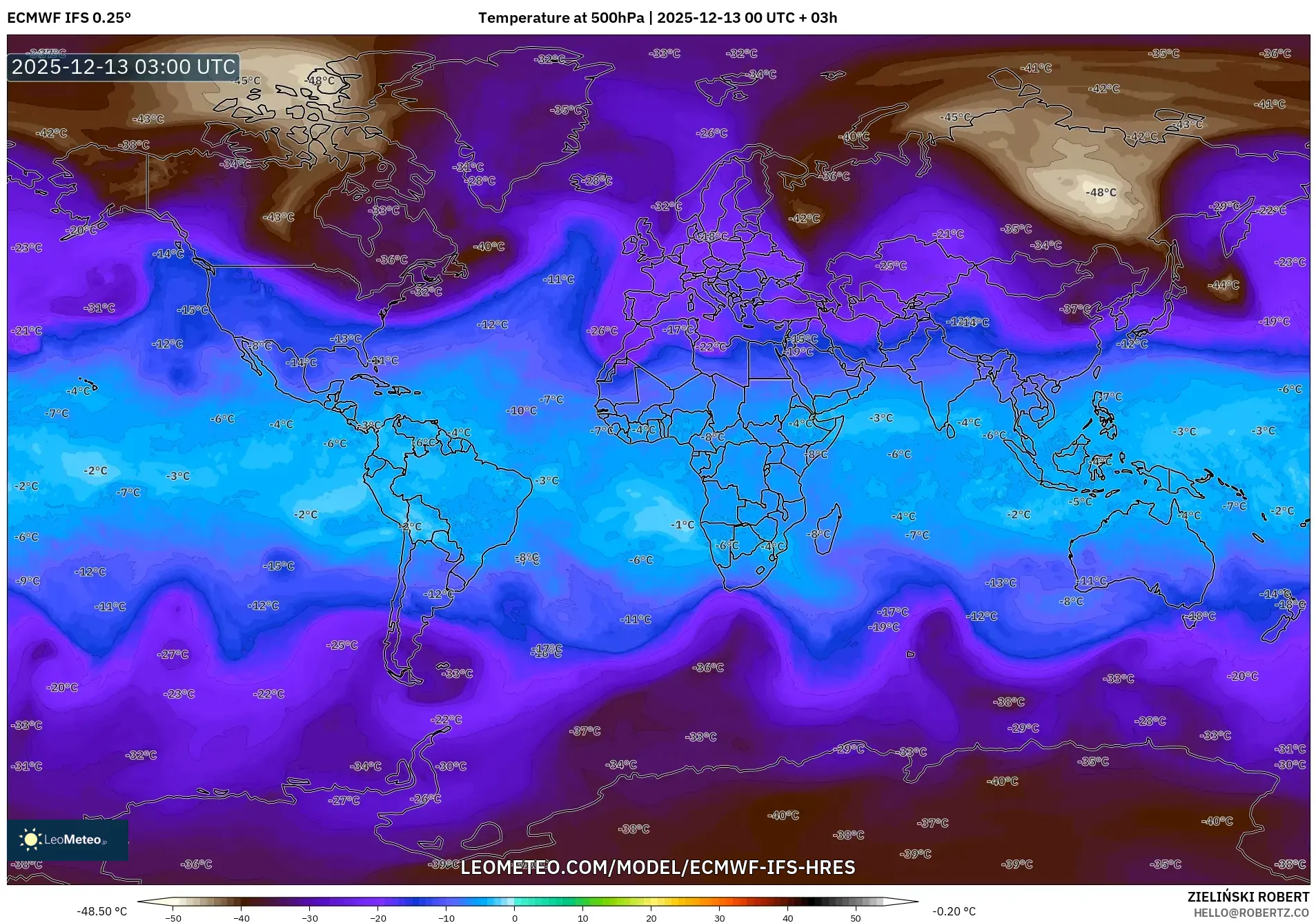 ECMWF IFS 0.25° model - Dunia, Suhu 500 hPa