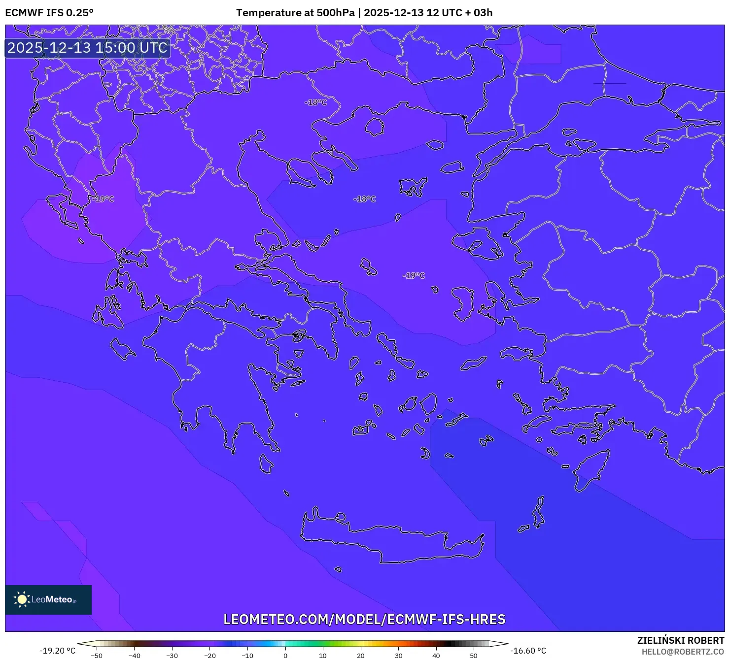 ECMWF IFS 0.25° model - Yunani, Suhu 500 hPa