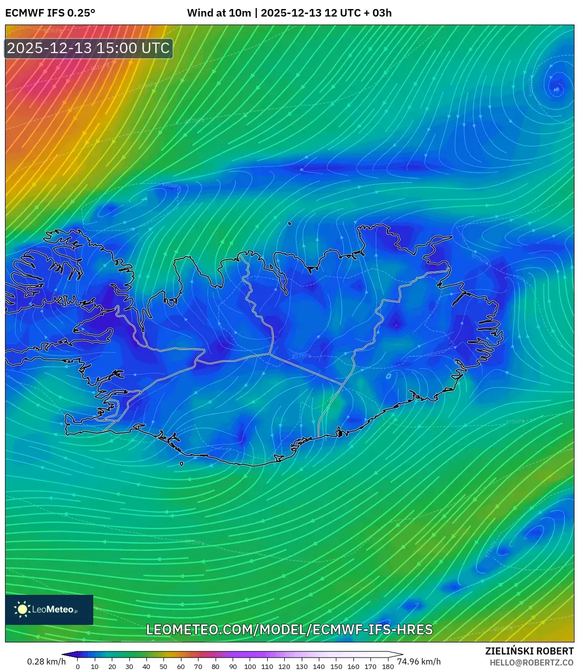 ECMWF IFS 0.25° model - Iceland, Angin 10 m