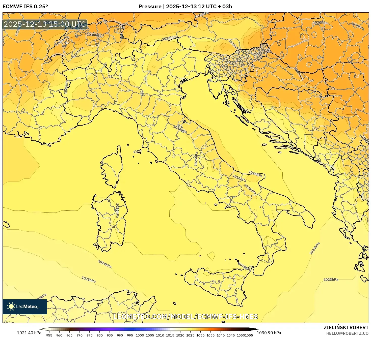 ECMWF IFS 0.25° model - Itali, Tekanan