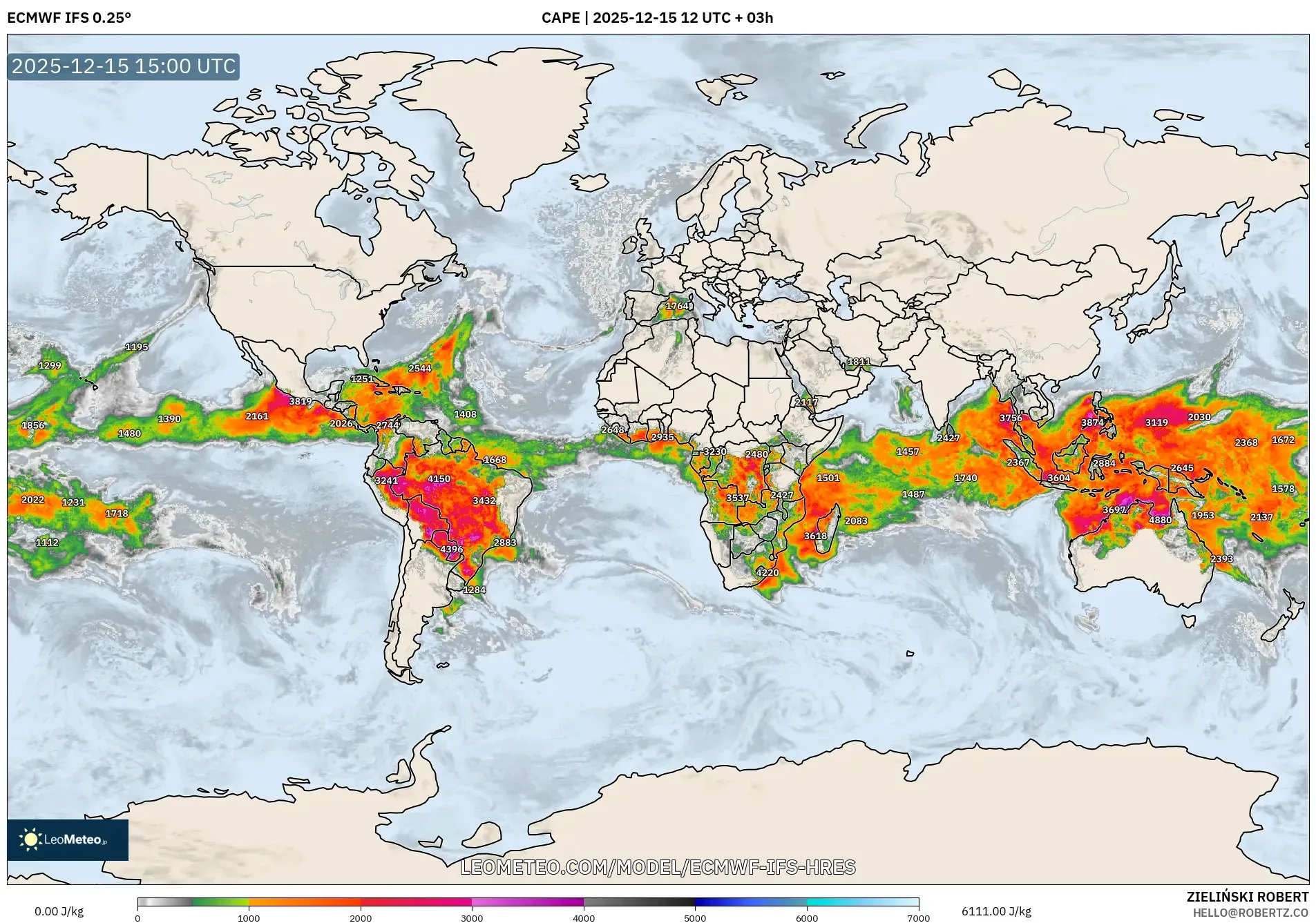 ECMWF IFS 0.25° model - World, CAPE