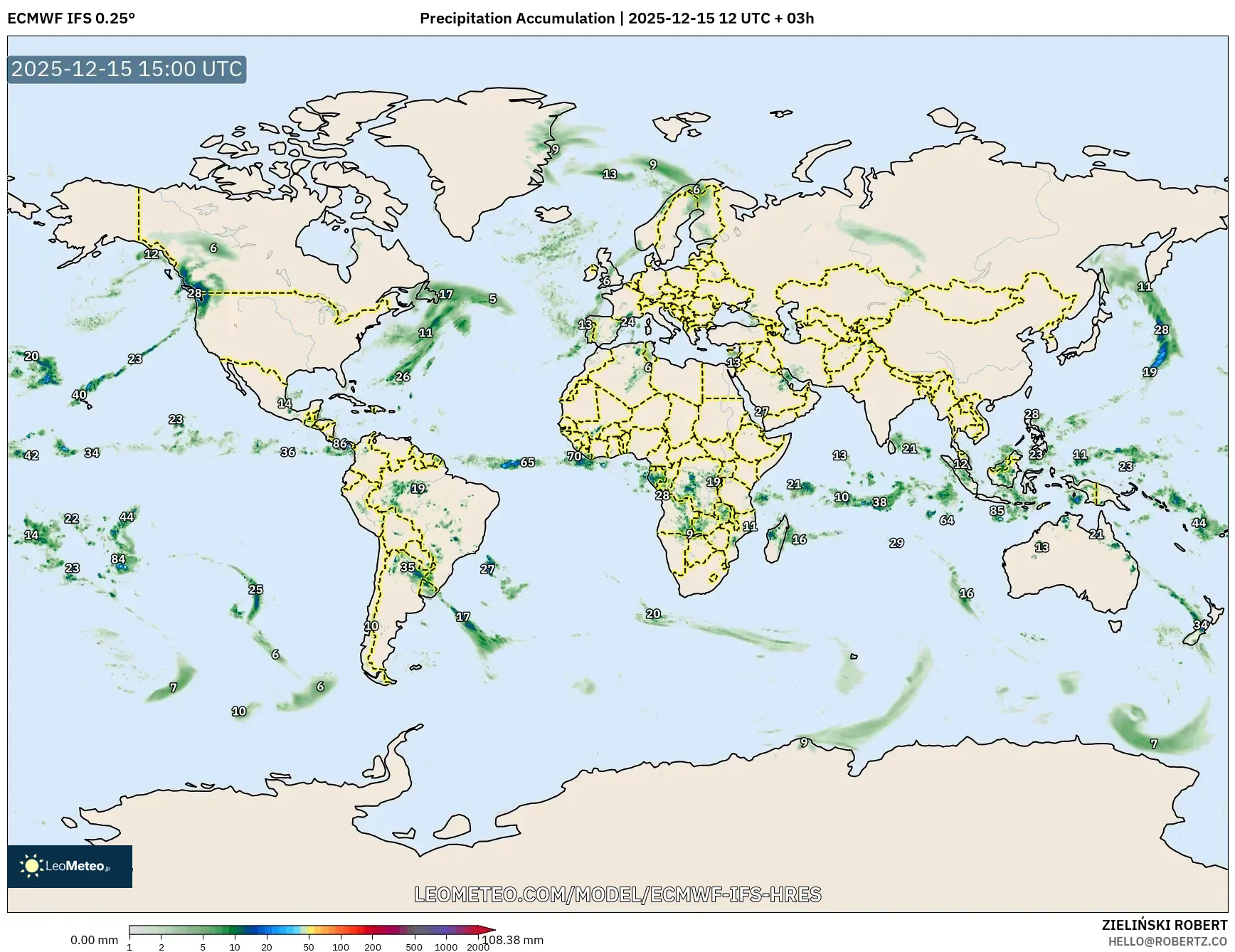 ECMWF IFS 0.25° model - World, Precipitation Accumulation
