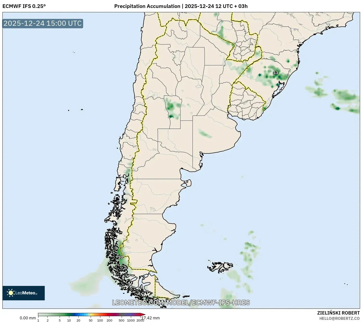 ECMWF IFS 0.25° model - Argentina, Precipitation Accumulation