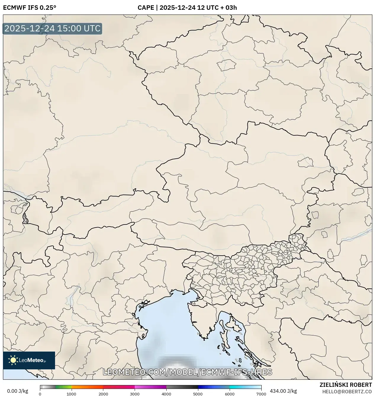 ECMWF IFS 0.25° model - Austria, CAPE