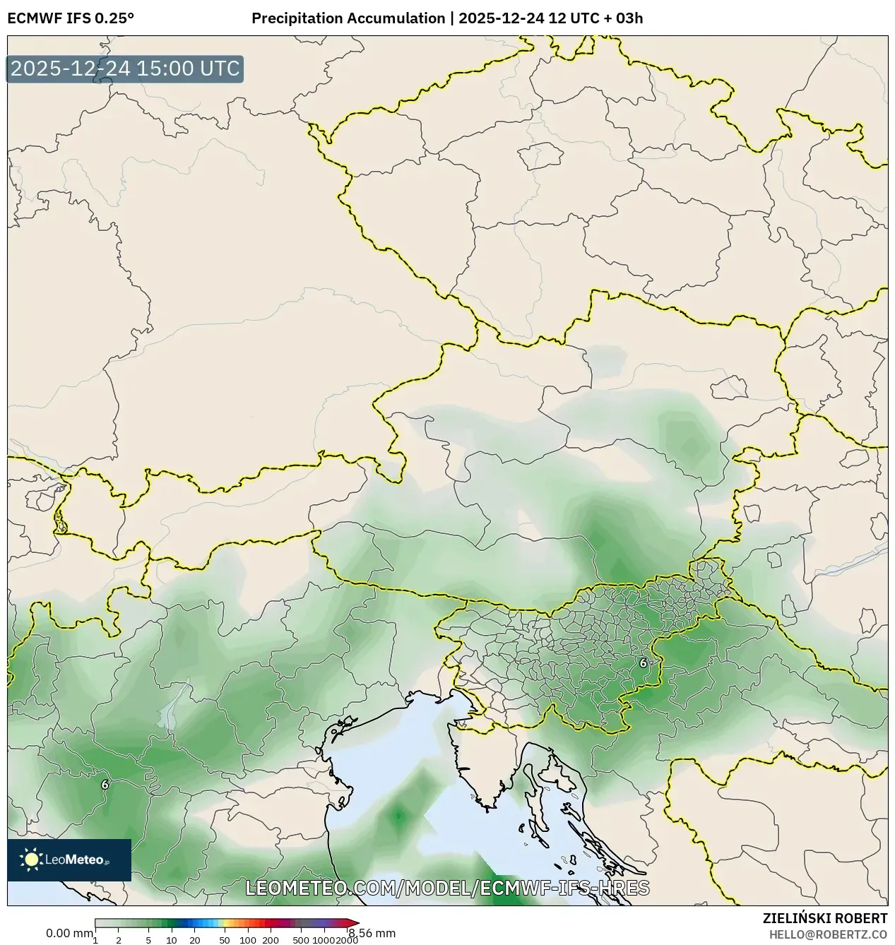 ECMWF IFS 0.25° model - Austria, Precipitation Accumulation