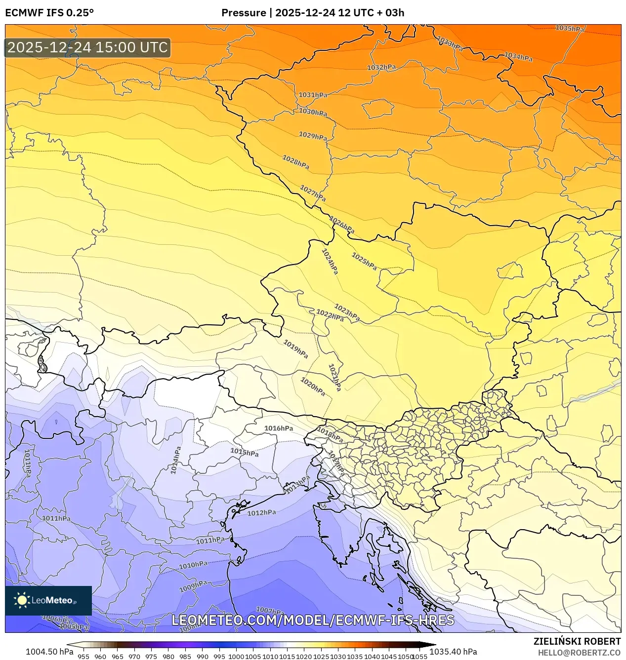ECMWF IFS 0.25° model - Austria, Pressure