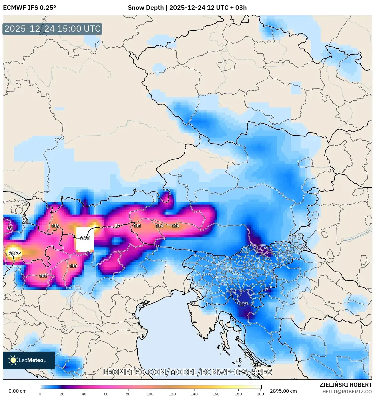 ECMWF IFS 0.25° model - Austria, Snow Depth