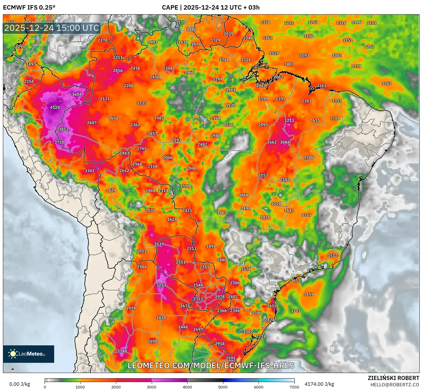 ECMWF IFS 0.25° model - Brazil, CAPE