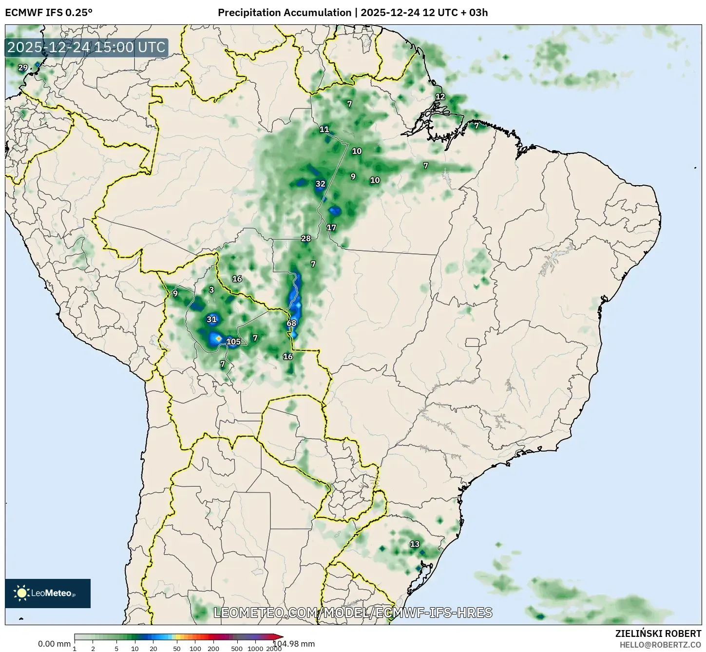 ECMWF IFS 0.25° model - Brazil, Precipitation Accumulation
