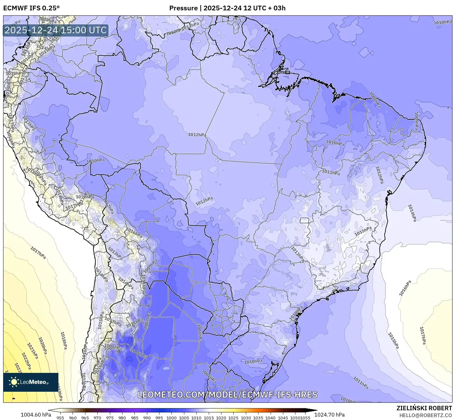 ECMWF IFS 0.25° model - Brazil, Pressure