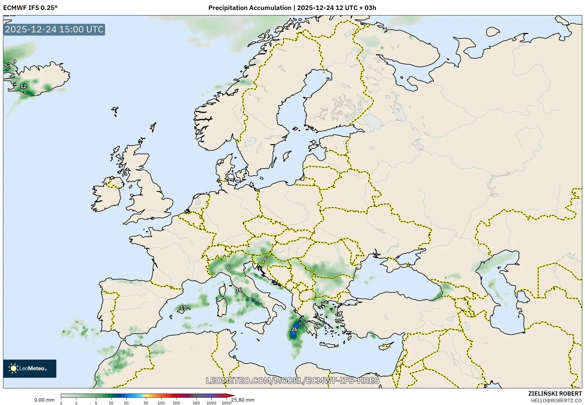 ECMWF IFS 0.25° model - Europe, Precipitation Accumulation