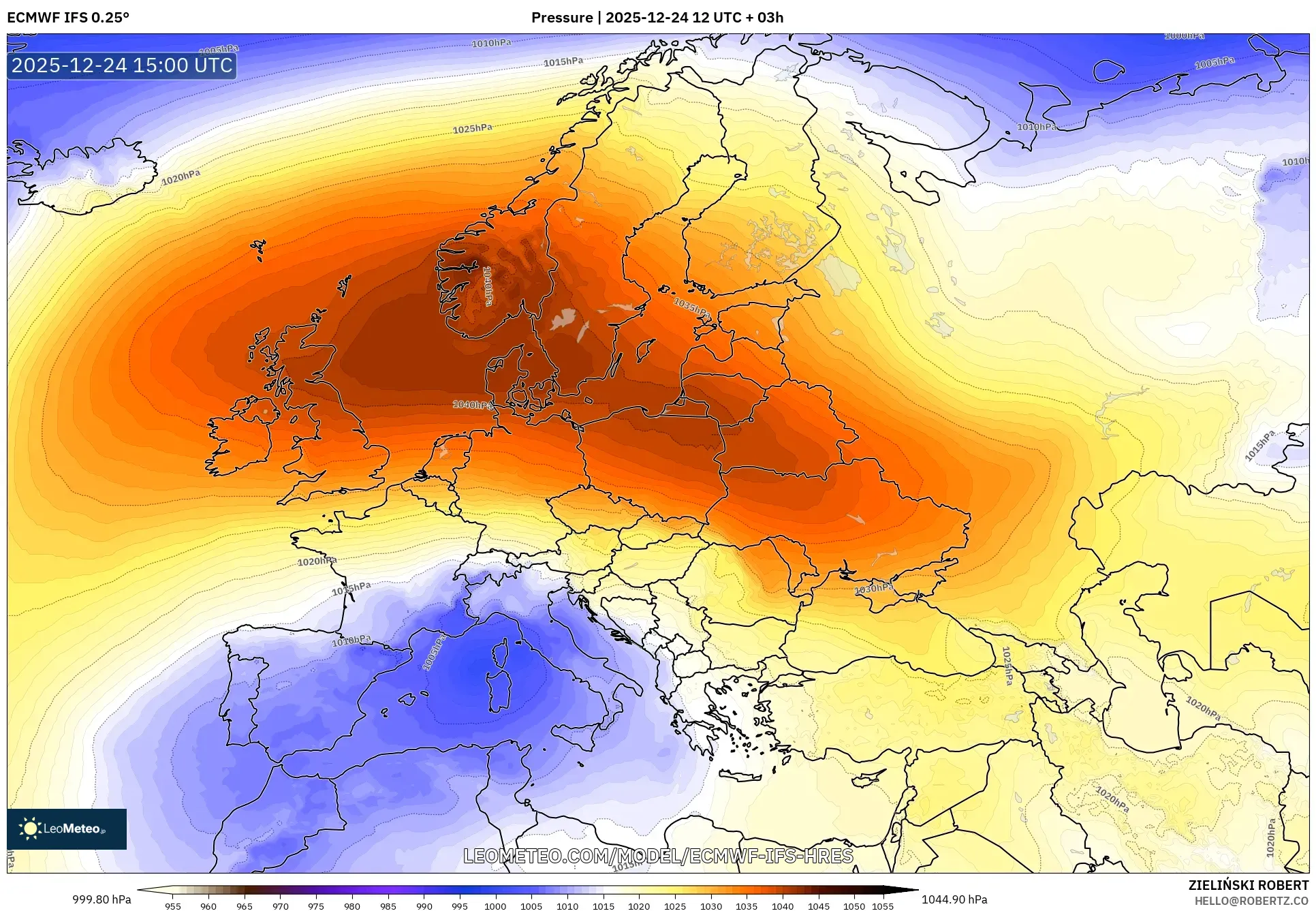 ECMWF IFS 0.25° model - Europe, Pressure