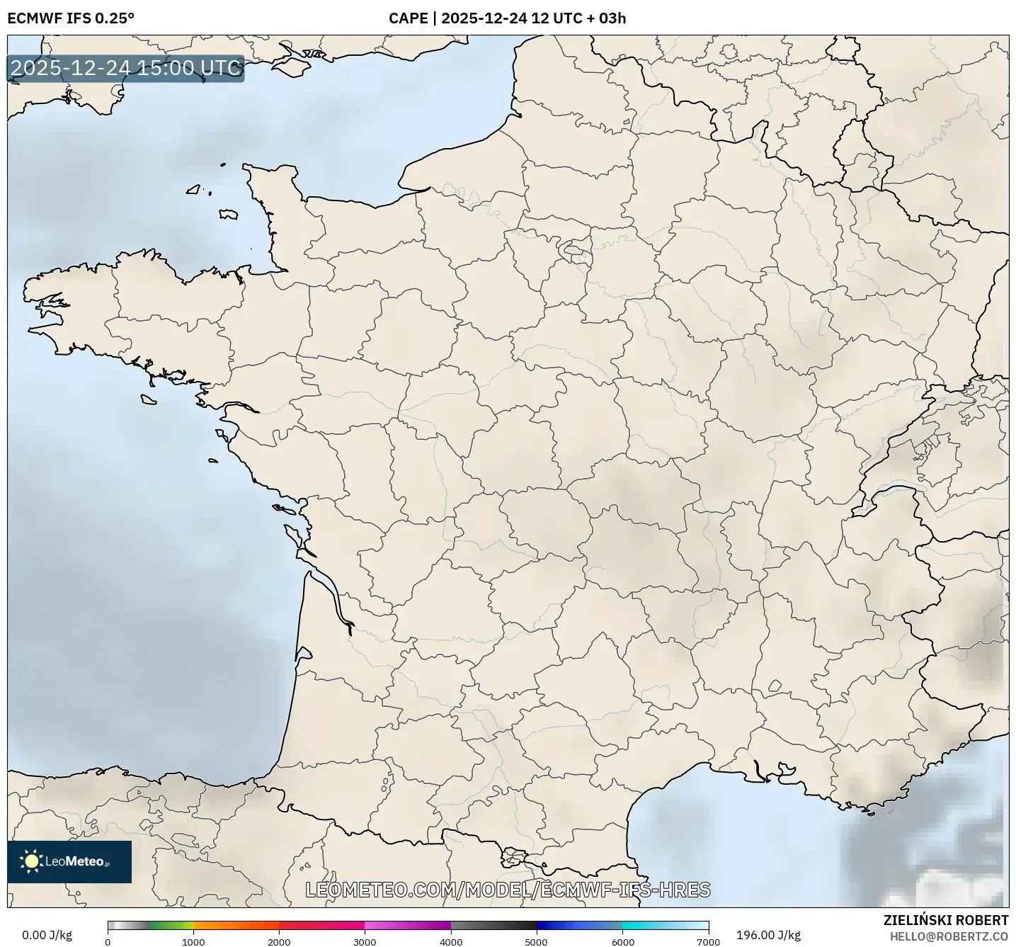 ECMWF IFS 0.25° model - France, CAPE