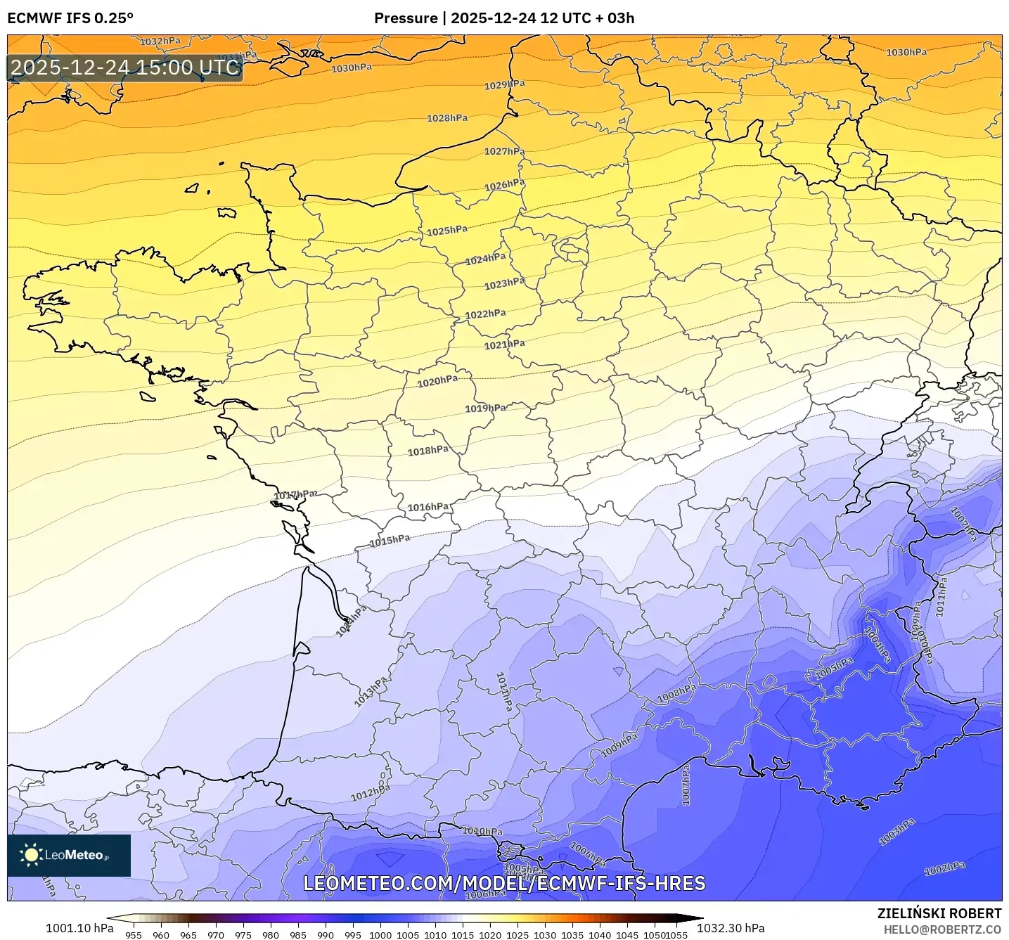 ECMWF IFS 0.25° model - France, Pressure