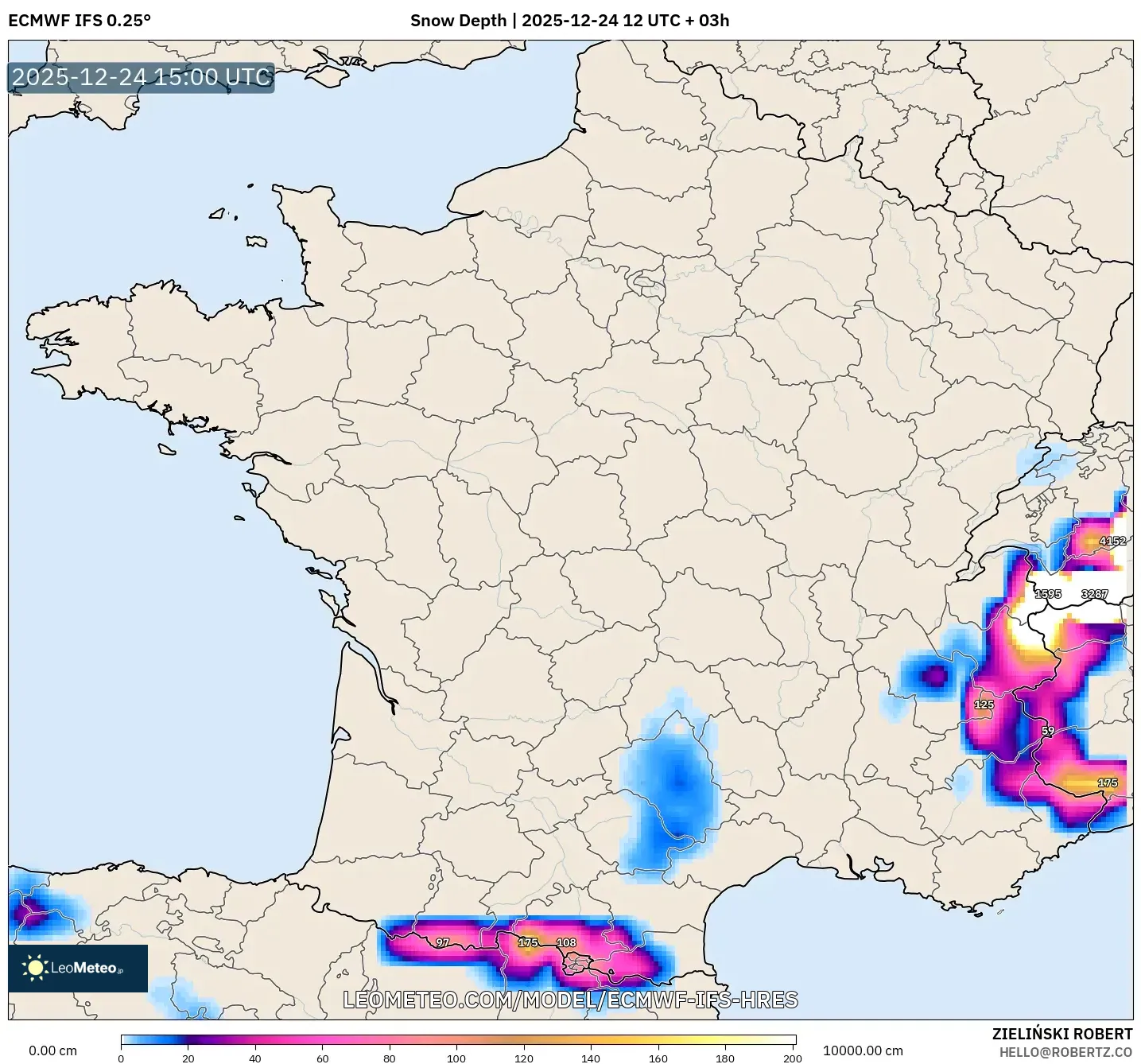 ECMWF IFS 0.25° model - France, Snow Depth