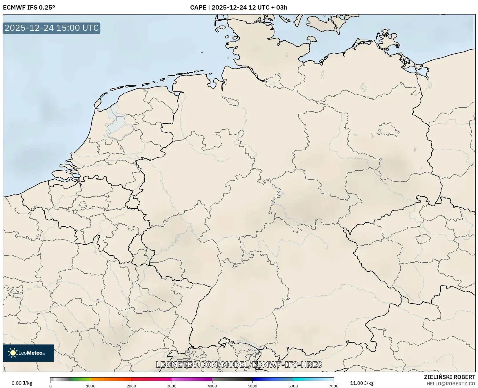 ECMWF IFS 0.25° model - Germany, CAPE