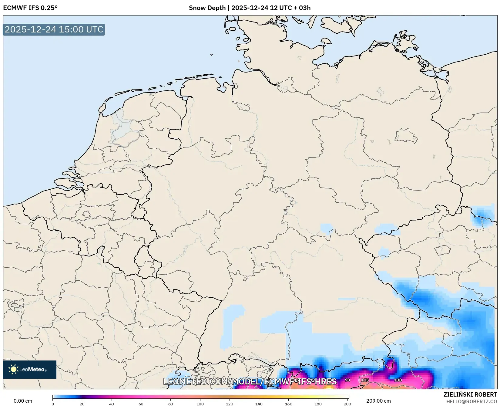ECMWF IFS 0.25° model - Germany, Snow Depth