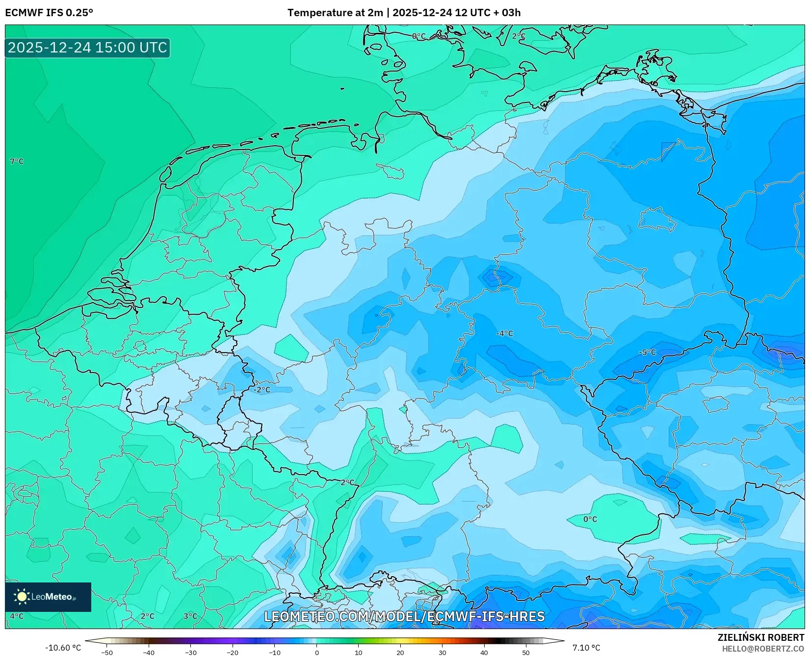 ECMWF IFS 0.25° model - Germany, Temperature at 2m