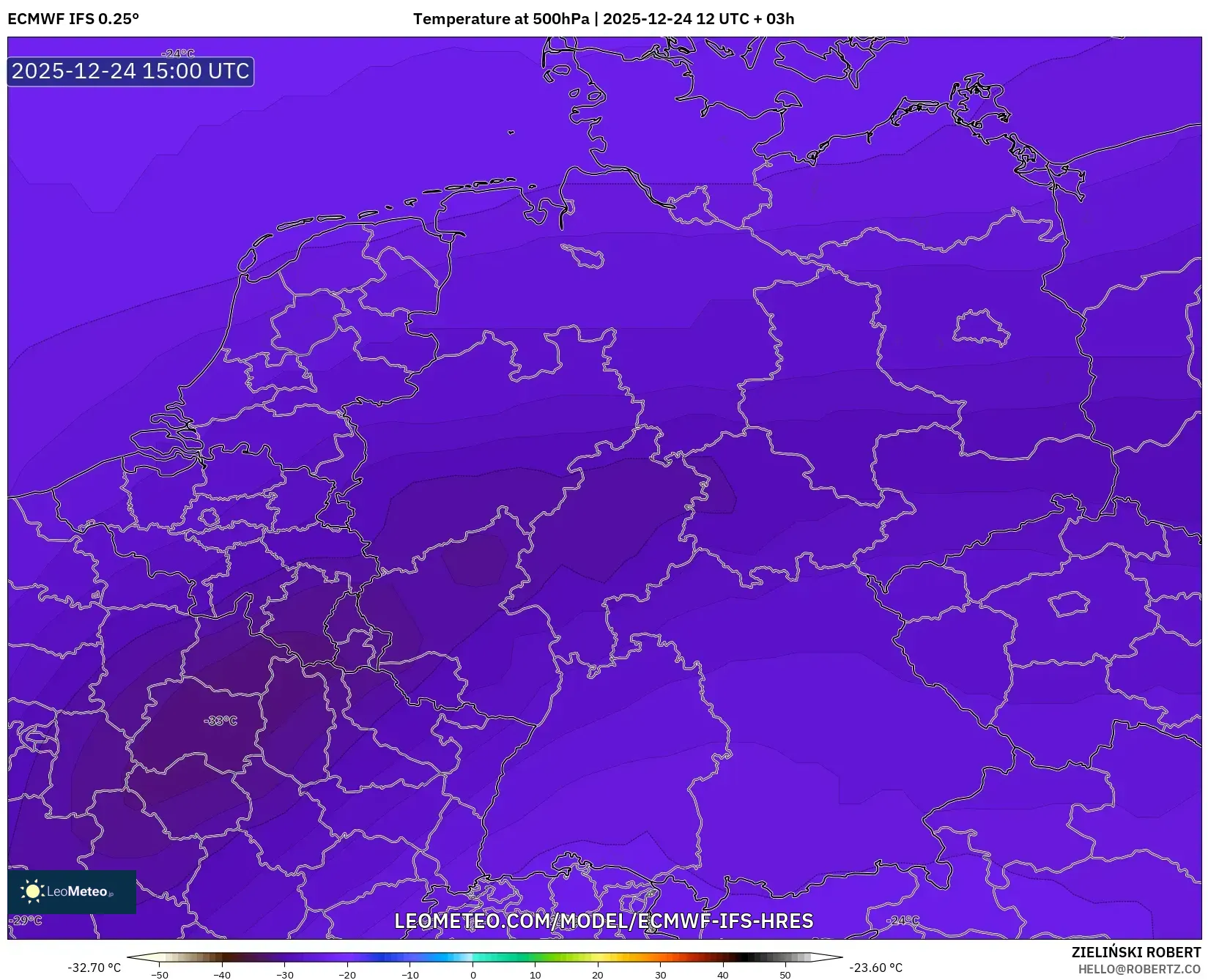 ECMWF IFS 0.25° model - Germany, Temperature at 500hPa