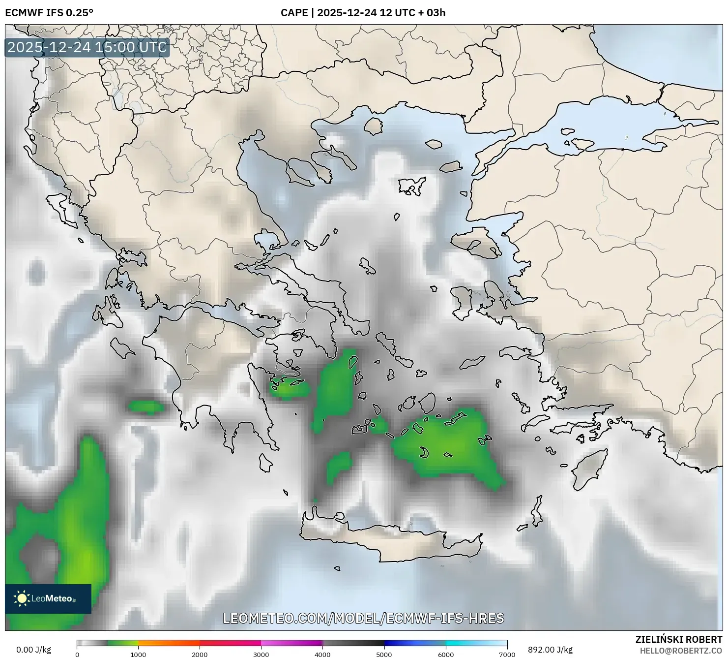 ECMWF IFS 0.25° model - Greece, CAPE
