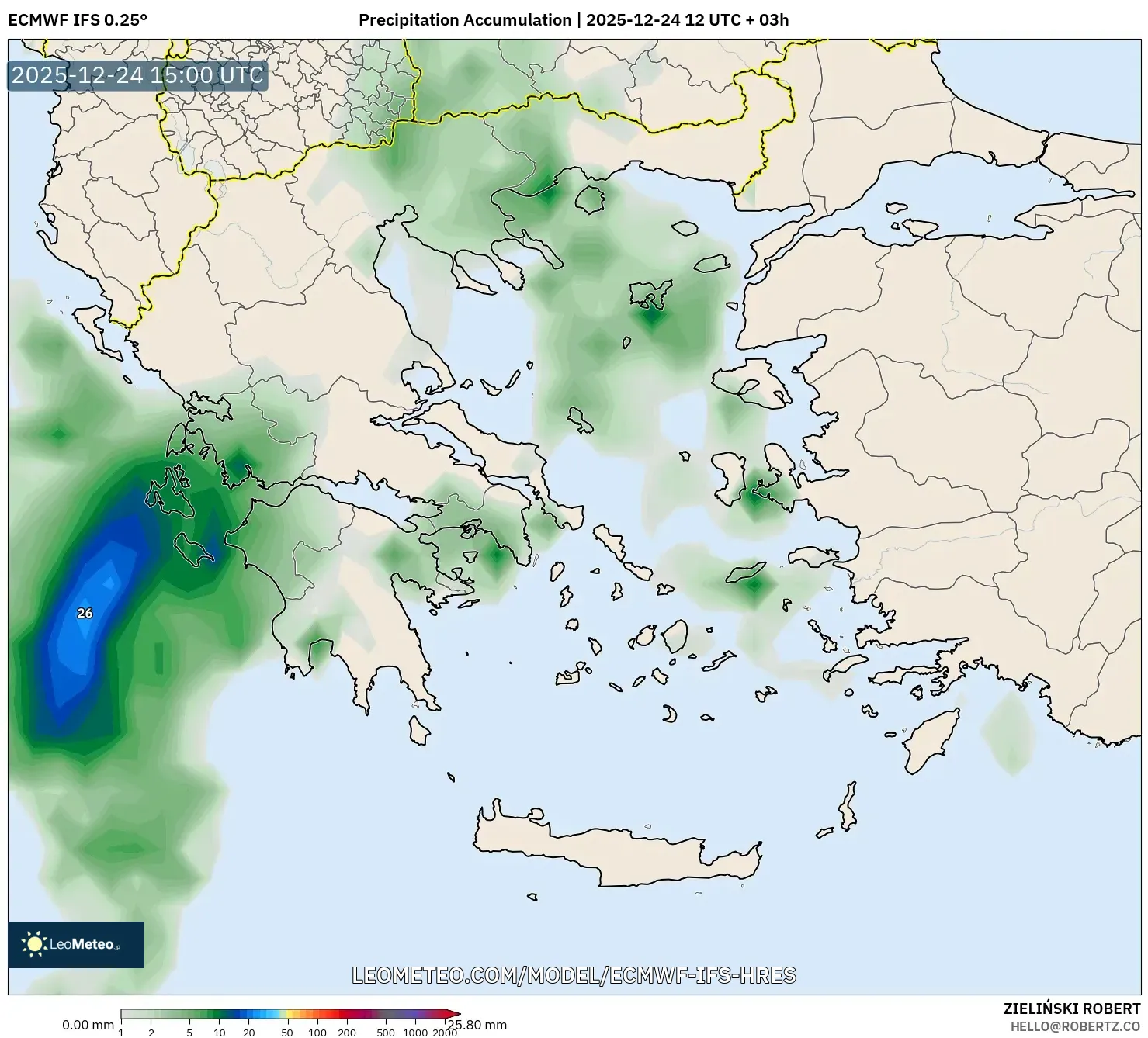 ECMWF IFS 0.25° model - Greece, Precipitation Accumulation
