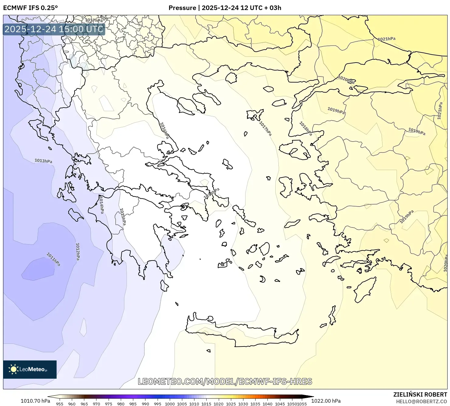 ECMWF IFS 0.25° model - Greece, Pressure
