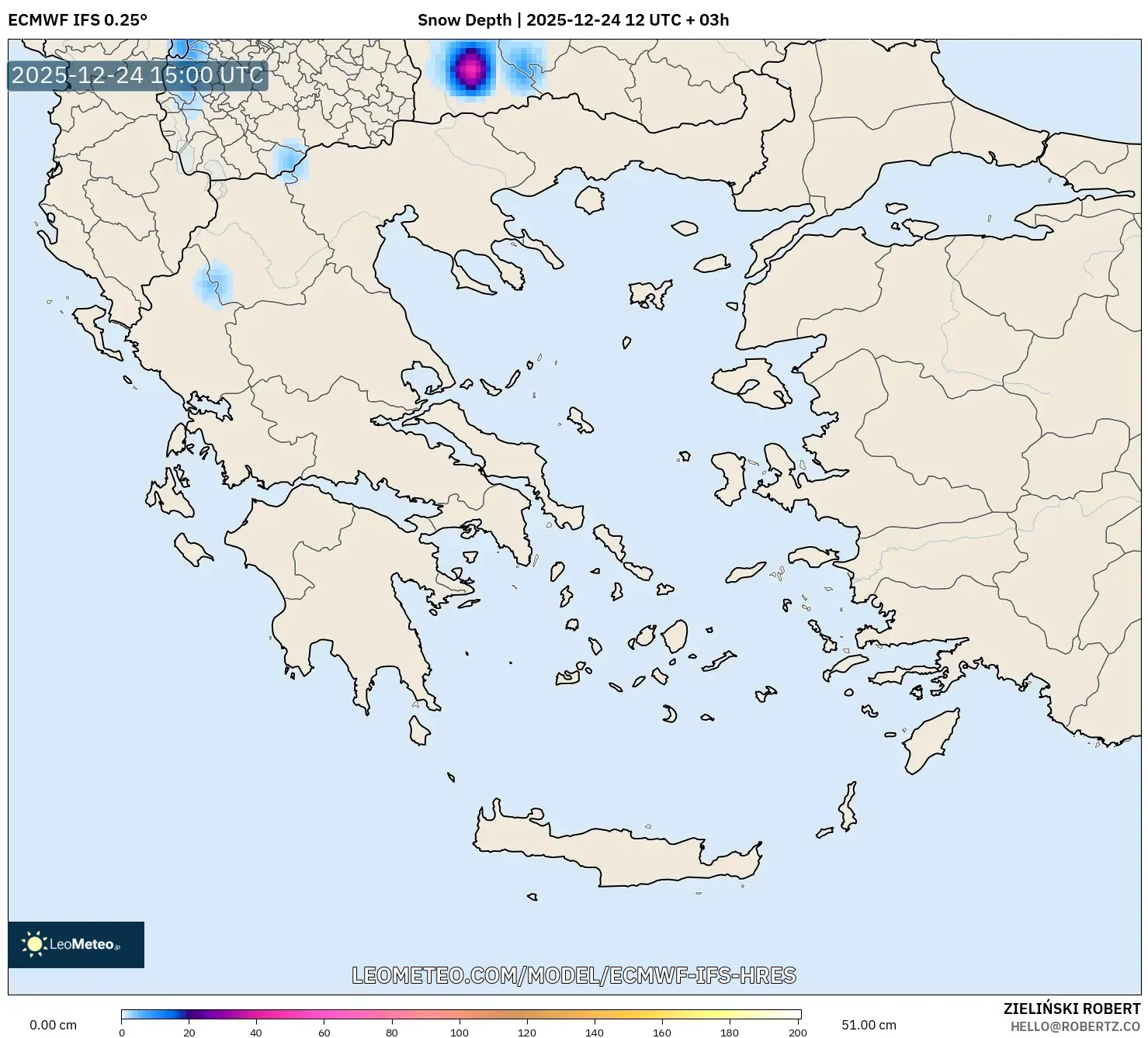 ECMWF IFS 0.25° model - Greece, Snow Depth