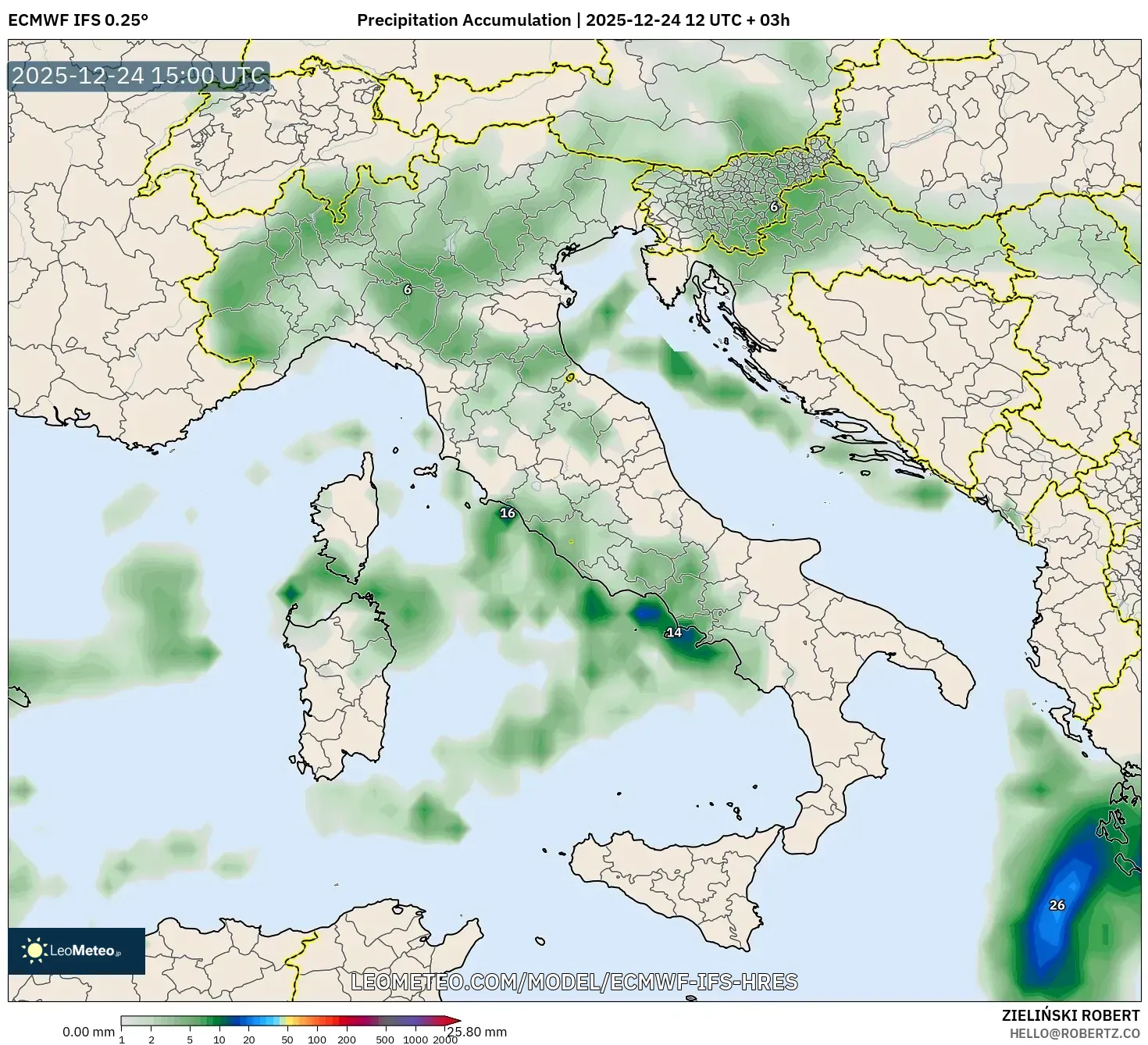 ECMWF IFS 0.25° model - Italy, Precipitation Accumulation