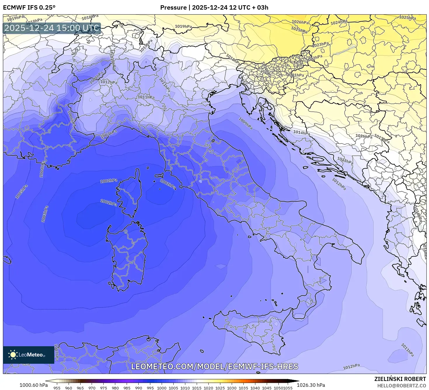 ECMWF IFS 0.25° model - Italy, Pressure