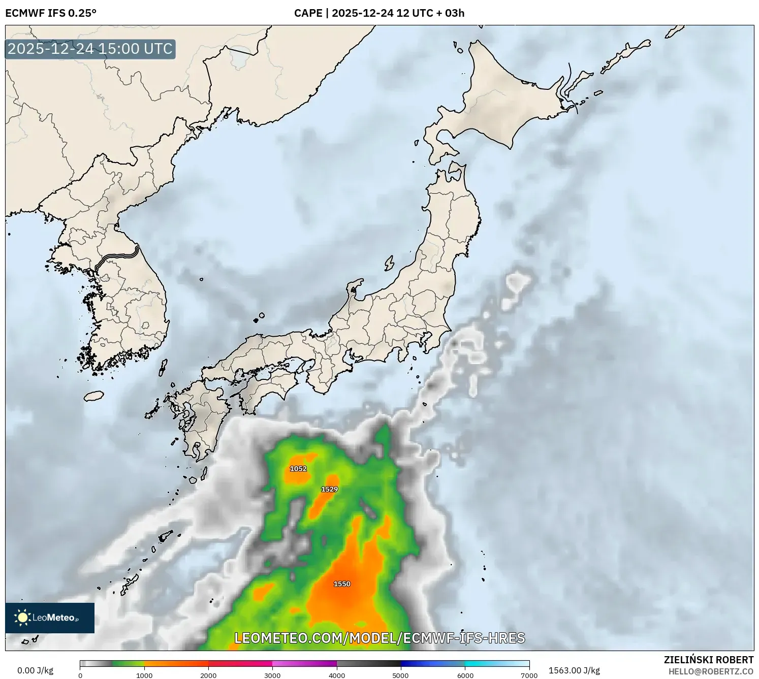 ECMWF IFS 0.25° model - Japan, CAPE
