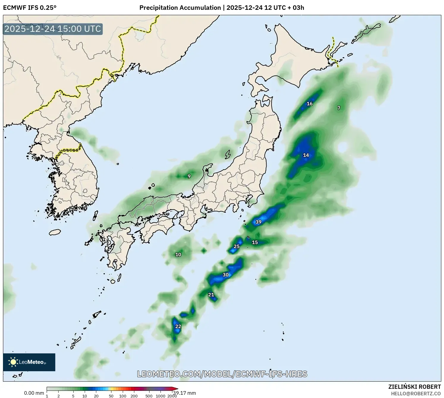 ECMWF IFS 0.25° model - Japan, Precipitation Accumulation