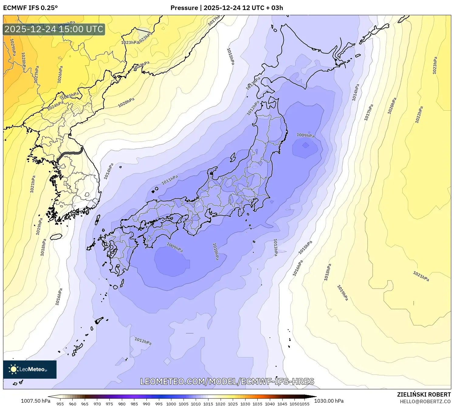 ECMWF IFS 0.25° model - Japan, Pressure