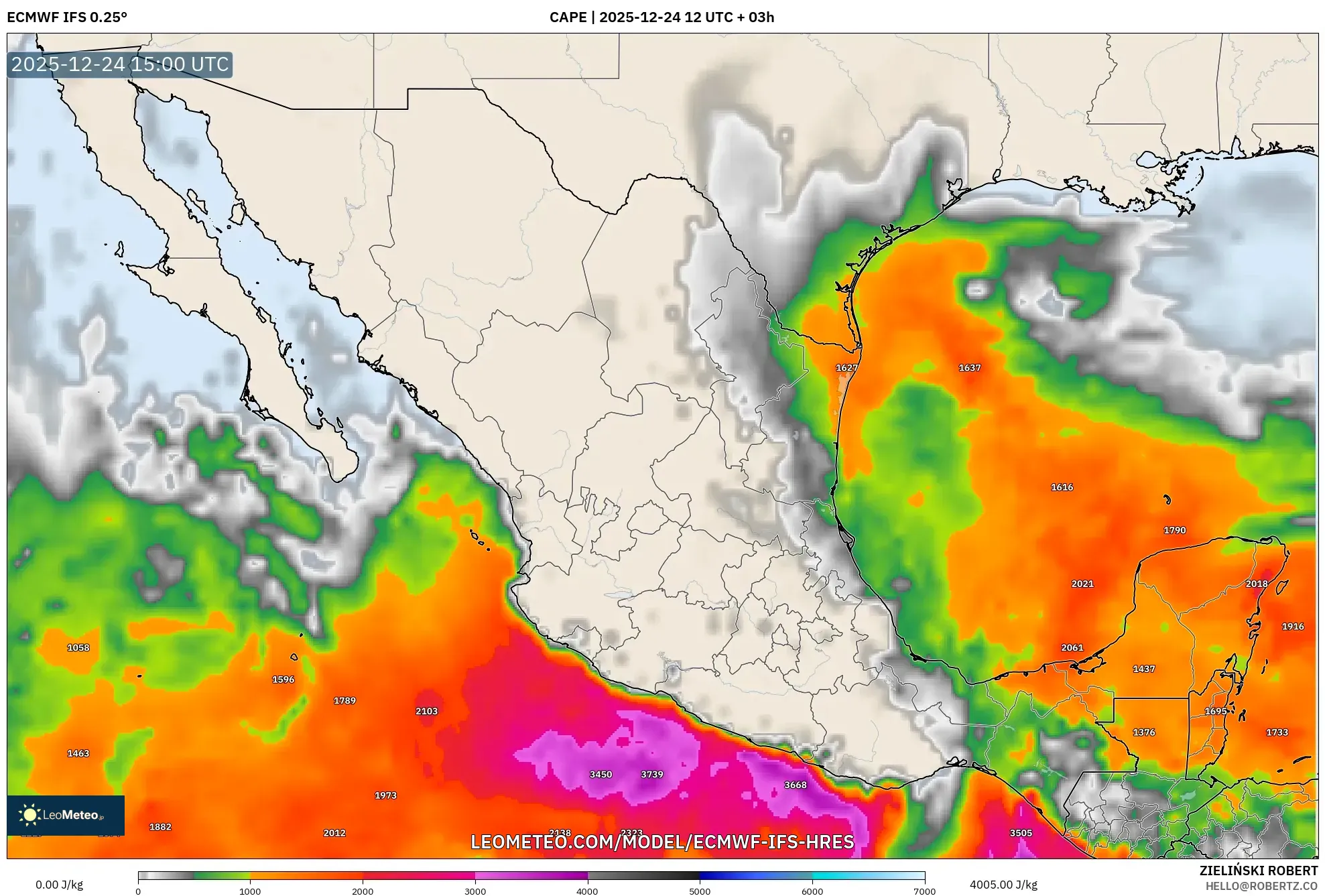 ECMWF IFS 0.25° model - Mexico, CAPE
