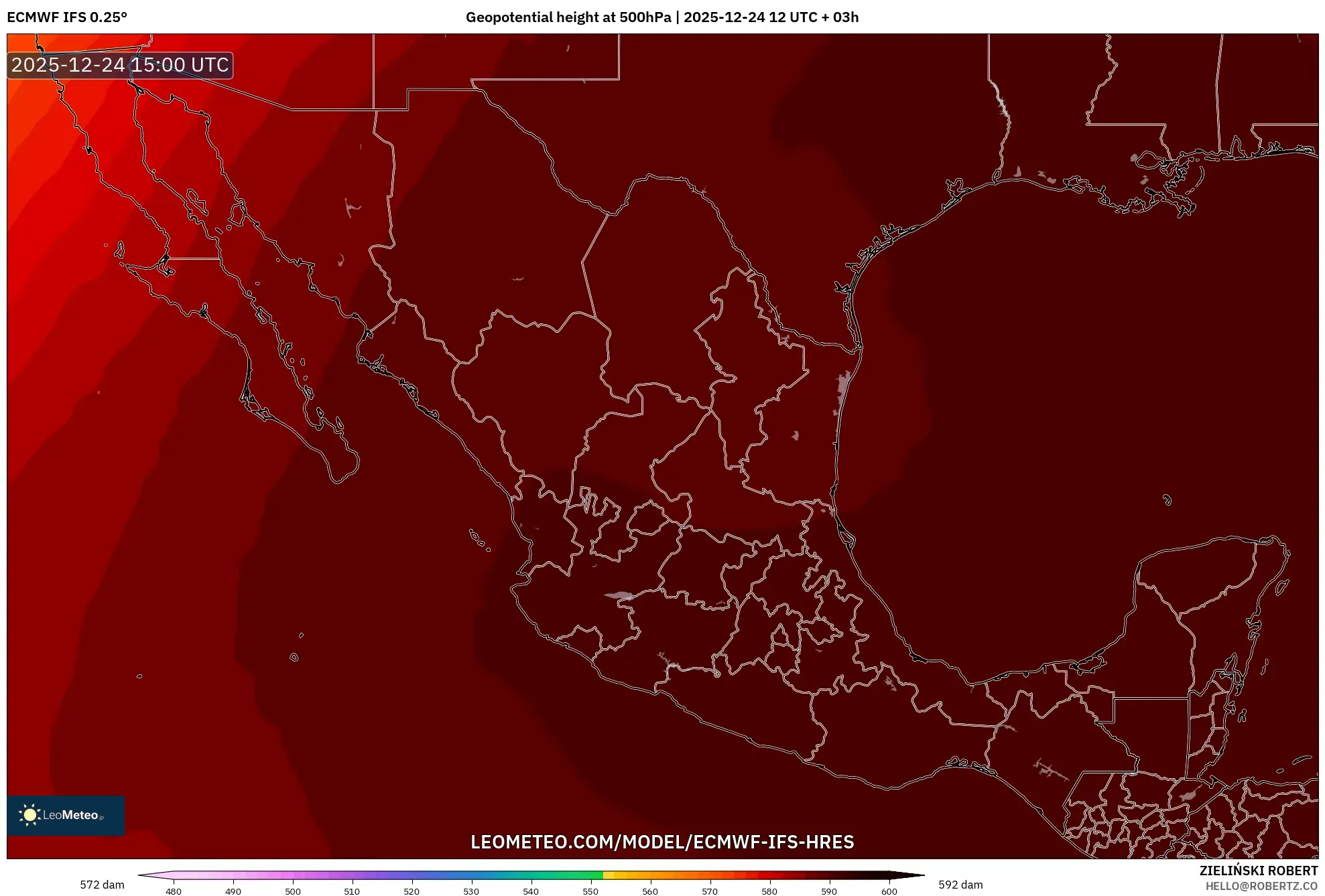 ECMWF IFS 0.25° model - Mexico, Geopotential height at 500hPa