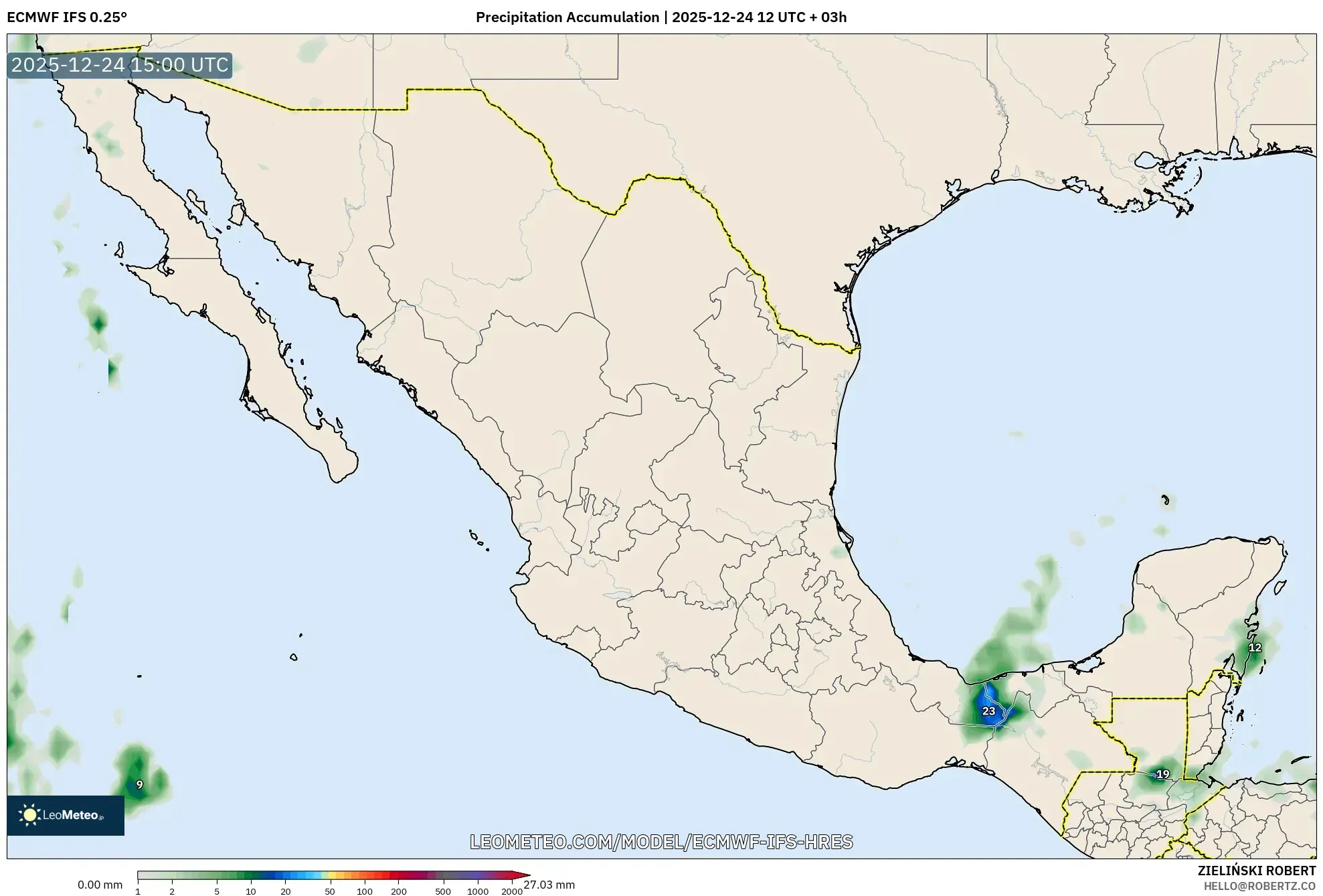 ECMWF IFS 0.25° model - Mexico, Precipitation Accumulation