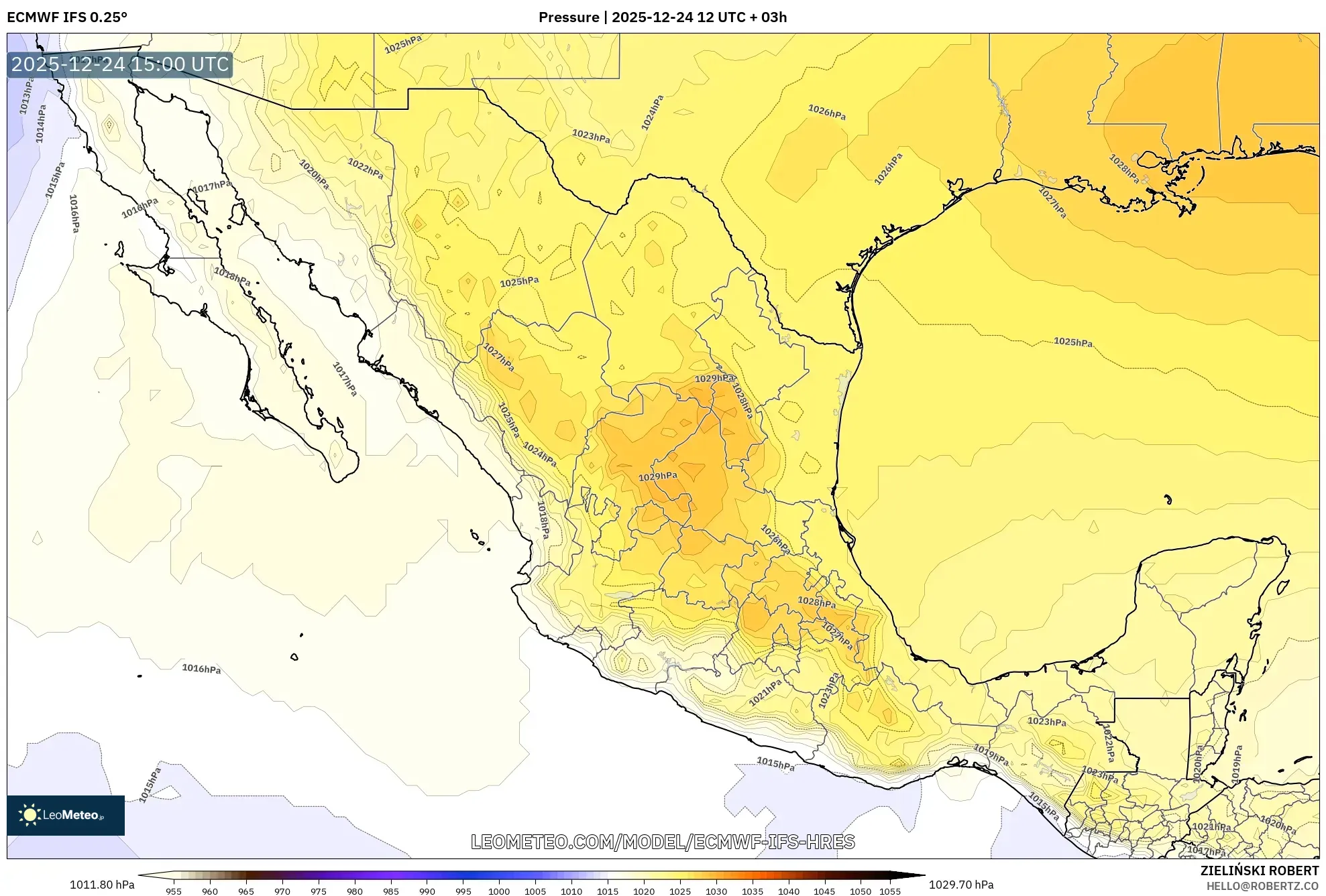 ECMWF IFS 0.25° model - Mexico, Pressure