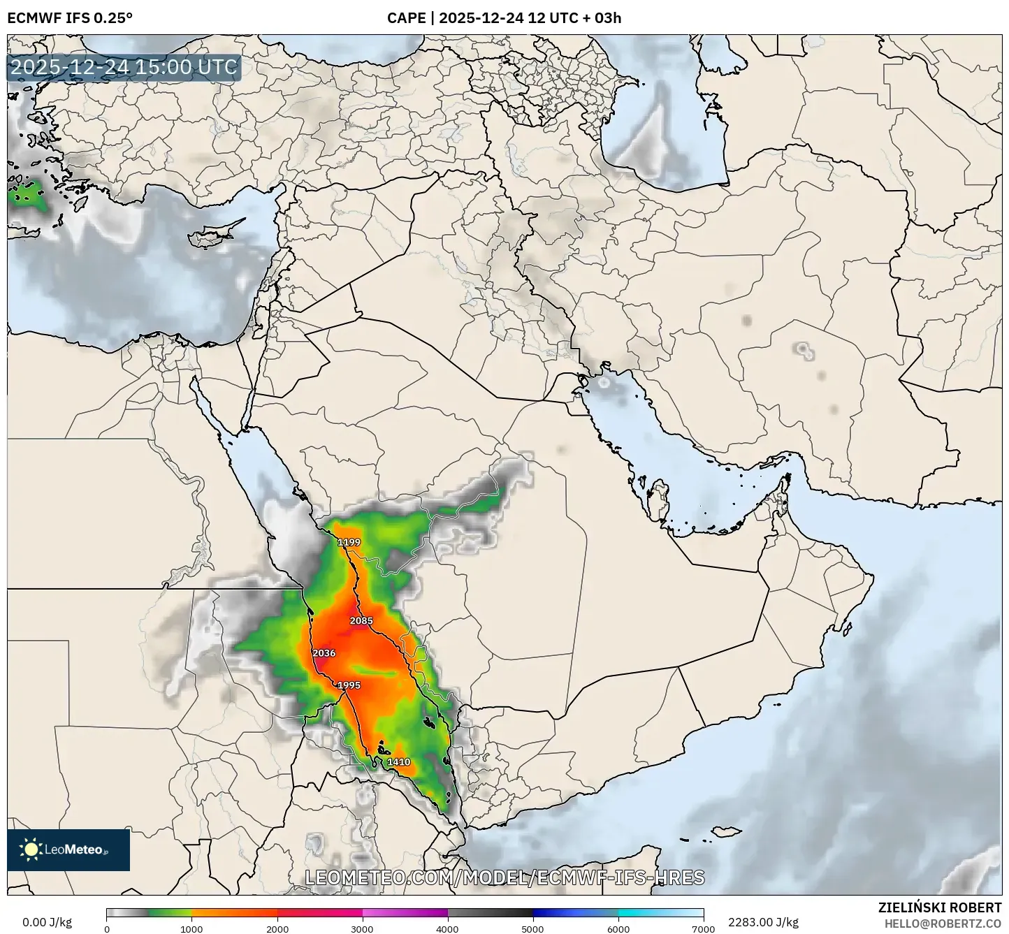ECMWF IFS 0.25° model - Middle East, CAPE