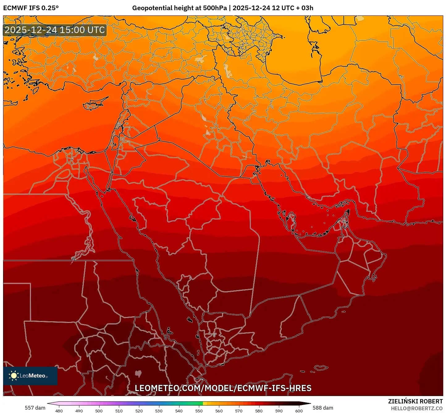ECMWF IFS 0.25° model - Middle East, Geopotential height at 500hPa