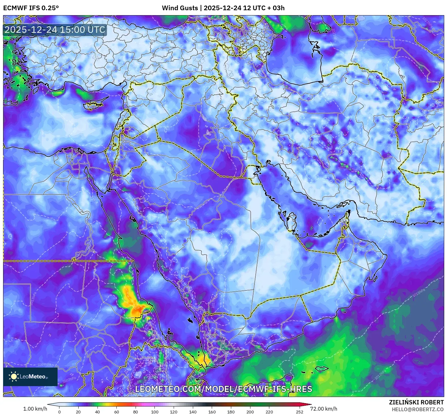 ECMWF IFS 0.25° model - Middle East, Wind Gusts
