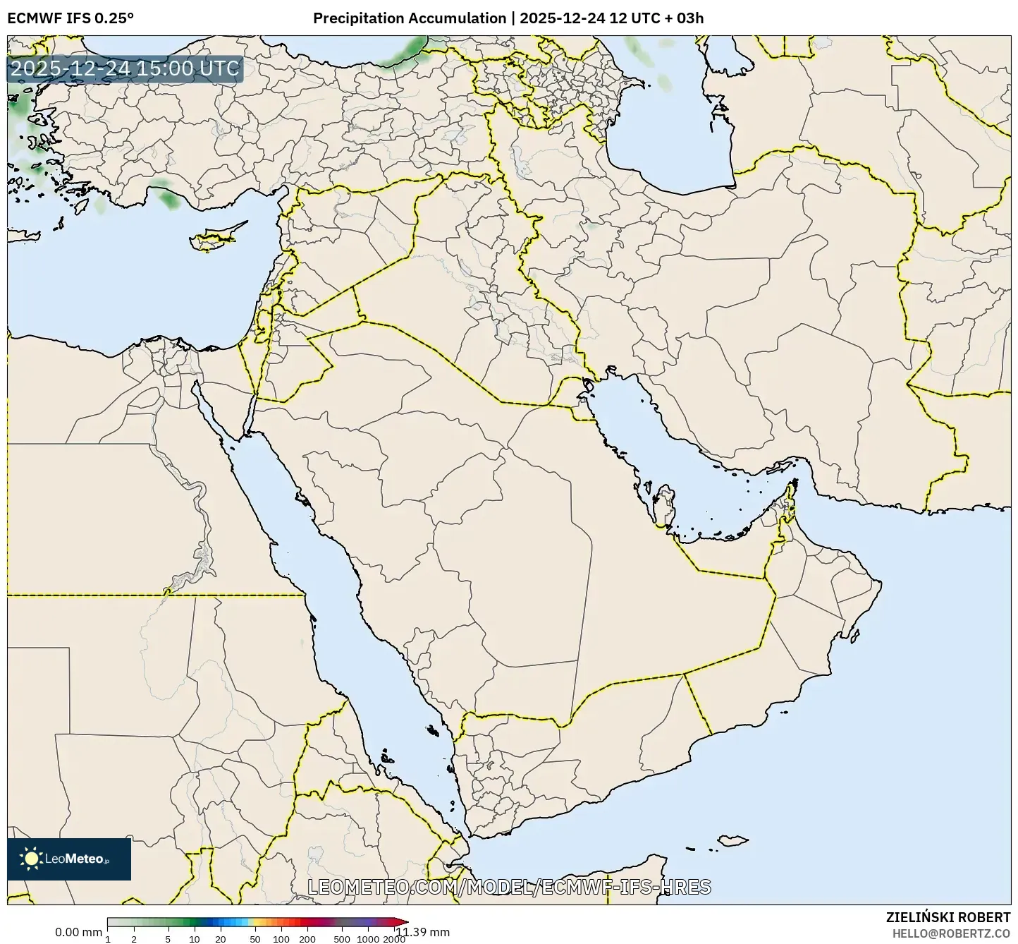 ECMWF IFS 0.25° model - Middle East, Precipitation Accumulation